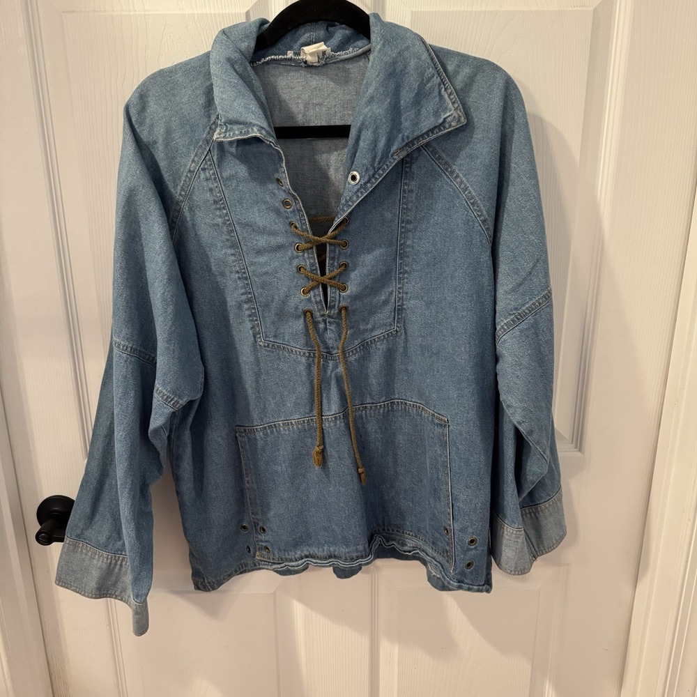 Lew Magram Denim Pullover Jacket Womens‎ Sz Large Long Sleeves Vintage